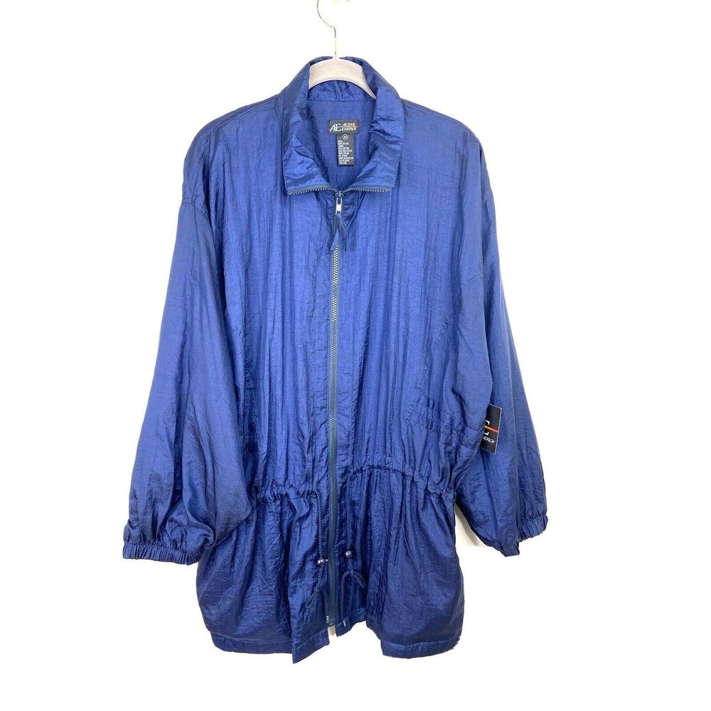 VTG NWT Active Energy Womens Blue Sz M Windbreaker Full Zip Tie Up Waist Jacket